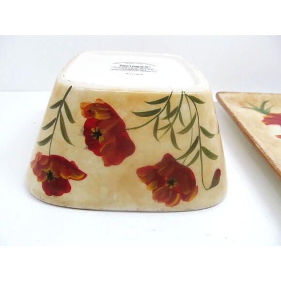 Pier 1 "Poppies" 8" Square Salad Plate And 6" Square Bowl EUC Very Nice No Issue - Picture 6 of 12
